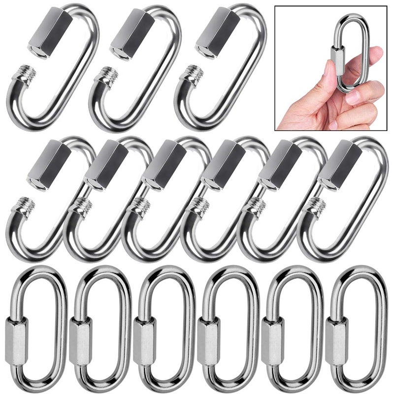 Lsqurel Quick Link, Lsqurel 304 Stainless Steel D Shape Locking Carabiner Heavy Duty Repair Link Pets Keychain for Outdoor Traveling Equipment M4 M6 M8 Capacity 200lb 600lb 1200lb (M8 15Pack) - Image 1